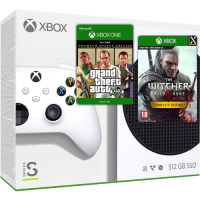 Microsoft Xbox Series S 512Gb + GTA V Premium Edition (русские субтитры) + The Witcher 3: Wild Hunt Complete Edition (русская версия)