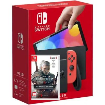 Nintendo Switch (OLED model) Neon Blue-Red + Игра The Witcher 3: Wild Hunt Complete Edition