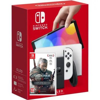 Nintendo Switch (OLED model) White + Игра The Witcher 3: Wild Hunt Complete Edition
