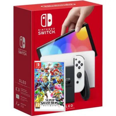 Nintendo Switch (OLED model) White + Игра Super Smash Bros. Ultimate (русская версия)