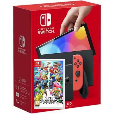 Nintendo Switch (OLED model) Neon Blue-Red + Игра Super Smash Bros. Ultimate (русская версия)