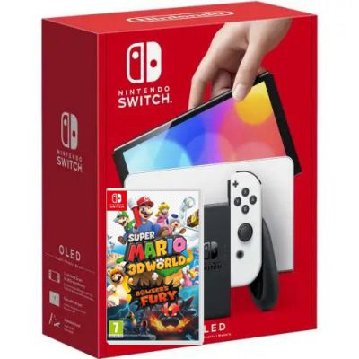 Nintendo Switch (OLED model) White + Игра Super Mario 3D World + Bowser's Fury