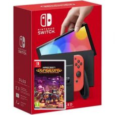 Nintendo Switch (OLED model) Neon Blue-Red + Игра Minecraft Dungeons Ultimate Edition (русская версия)