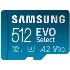 Карта пам'яті Samsung EVO Select microSDXC 130MB/s Full HD & 4K UHD, UHS-I, U3, A2, V30 512Gb + SD-adapter (MB-ME512KA/AM)