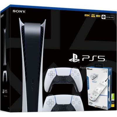 Sony PlayStation 5 White 825Gb Digital Edition + DualSense (White) + Зарядная станция Trust GXT251 Duo Charge Dock