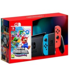Nintendo Switch Neon Blue-Red (Upgraded version) + Игра Super Mario Bros Wonder (русская версия)