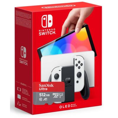 Игровая консоль Nintendo Switch (OLED model) White + Карта памяти SanDisk Ultra 512Gb