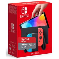 Игровая консоль Nintendo Switch (OLED model) Neon Blue-Red + Карта памяти SanDisk Ultra 512Gb