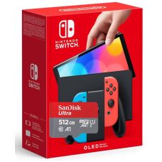 Игровая консоль Nintendo Switch (OLED model) Neon Blue-Red + Карта памяти SanDisk Ultra 512Gb