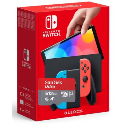 Ігрова консоль Nintendo Switch (OLED model) Neon Blue-Red + Карта пам'яті SanDisk Ultra 512Gb