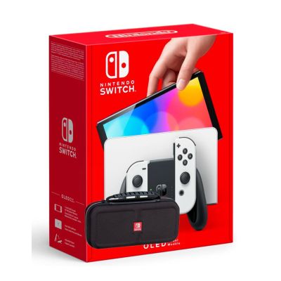 Ігрова консоль Nintendo Switch (OLED model) White + Чохол Deluxe Travel Case (Black) + Захисне скло