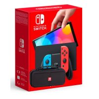 Ігрова консоль Nintendo Switch (OLED model) Neon Blue-Red + Чохол Deluxe Travel Case (Black) + Захисне скло