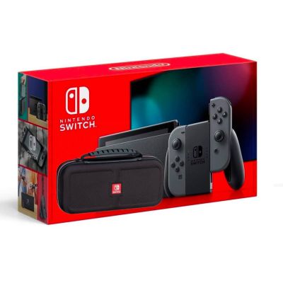 Игровая консоль Nintendo Switch Gray (Upgraded version) + Чехол Deluxe Travel Case (Black) + Защитное стекло