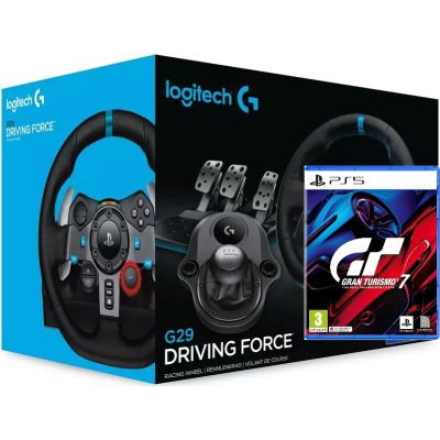 Комплект 4 в 1 Кермо та педалі Logitech G29 Driving Force Racing Wheel + Важіль перемикання передач Logitech G Driving Force Shifter + Гра Gran Turismo 7 (російська версія) (PS5)