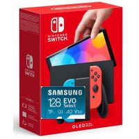  Игровая консоль Nintendo Switch (OLED model) Neon Blue-Red (чипованый) + Карта памяти Samsung 128Gb + 10 игр
