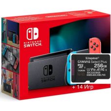 Игровая консоль Nintendo Switch Neon Blue-Red (Upgraded version) + Карта памяти 256Gb + 14 игр
