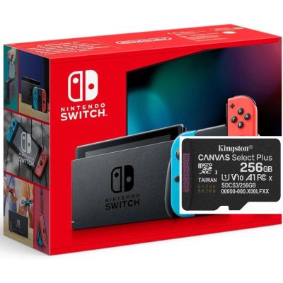 Ігрова консоль Nintendo Switch Neon Blue-Red (Upgraded version) + Карта пам'яті 256Gb + 14 ігор