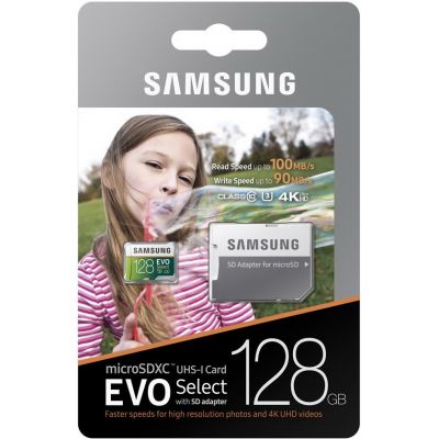 Карта памяти Samsung EVO Select microSDXC UHS-I U3 128GB + SD-adapter (MB-ME128GA/EU) 
