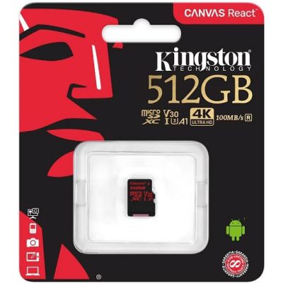 Карта памяти Kingston Canvas React microSDXC UHS-I U3 512GB (SDCR/512GBSP) 