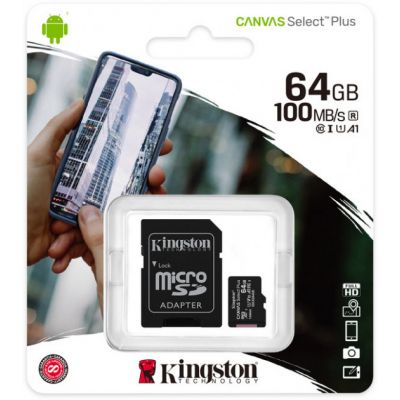 Карта пам'яті Kingston Canvas Select Plus SDXC UHS-I U1 V10 A1 64GB + SD-адаптер (SDCS2/64GB)