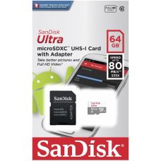 Карта памяти SanDisk Ultra microSDXC UHS-I 64GB + SD-adapter (SDSQUNR-064G-GN3MA)