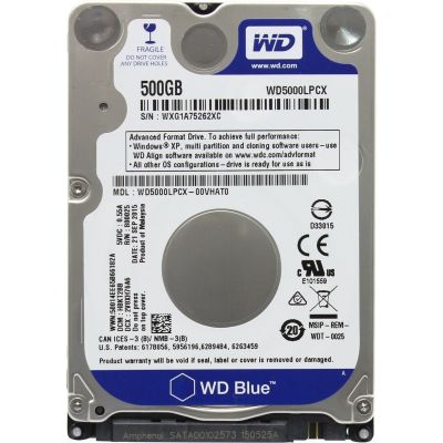 Жесткий диск 2,5" 500Gb WD SATA III 5400 16Mb Blue (WD5000LPCX)