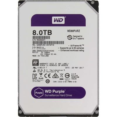 Жесткий диск 3,5" 8Tb WD SATA III 5400 128Mb Purple (WD80PURZ)
