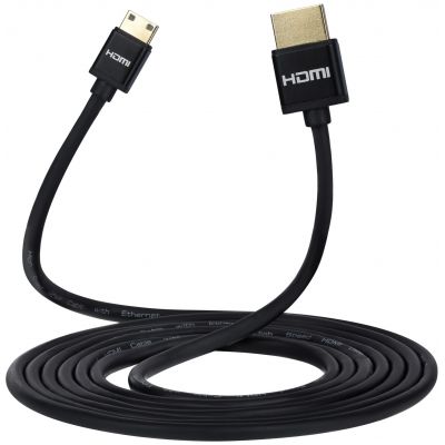 Кабель 2Е HDMI 1.4 (AM/mini AM) Ultra Slim, High Speed, Alumium, Black 2m (2EW-1120-2m)