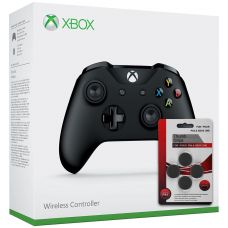 Microsoft Xbox One S Wireless Controller with Bluetooth (Black) + Thumb Grips (накладки на стики, 4 шт.)
