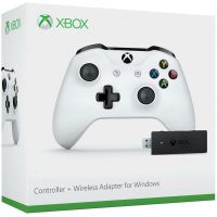 Microsoft Xbox One S Wireless Controller with Bluetooth (White) + Адаптер беспроводного геймпада для Windows (Xbox One)