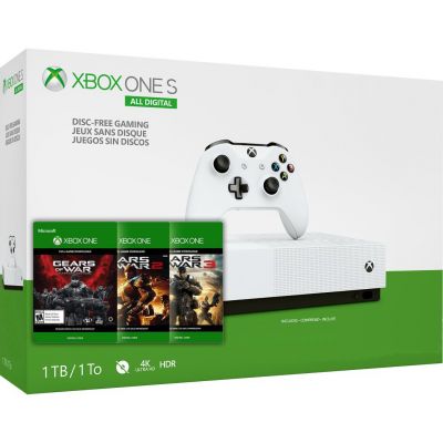 Microsoft Xbox One S 1Tb White All-Digital Edition + Gears of War Collection: 3 + 2 + Gears of War Ultimate Edition (ваучер на скачивание) (русская версия)