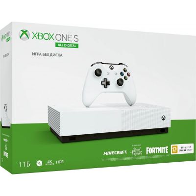 Microsoft Xbox One S 1Tb White All-Digital Edition + Minecraft + Sea of Thieves + Fortnite