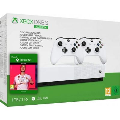 Microsoft Xbox One S 1Tb White All-Digital Edition + FIFA 20 (русская версия) + доп. Wireless Controller with Bluetooth (White)