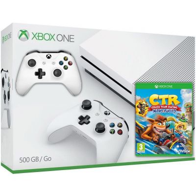 Microsoft Xbox One S 500Gb White + Crash Team Racing Nitro-Fueled (английская версия) + доп. Wireless Controller with Bluetooth (White)