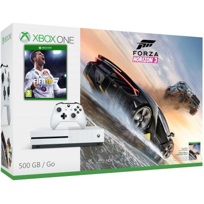 Microsoft Xbox One S 500Gb White + FIFA 18 (русская версия) + Forza Horizon 3 (русская версия)