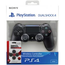Sony DualShock 4 Version 2 (black) + Thumb Grips (накладки на стики, 4 шт.)