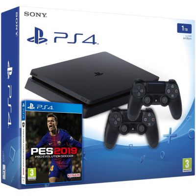 Sony Playstation 4 Slim 1Tb + Pro Evolution Soccer 2019 (русская версия) + DualShock 4 (Version 2) (black)