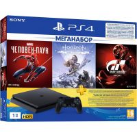 Sony Playstation 4 Slim 1Tb + Spider-Man + Horizon Zero Dawn Complete Edition + Gran Turismo Sport (русские версии) + Подписка PlayStation Plus (3 месяца)
