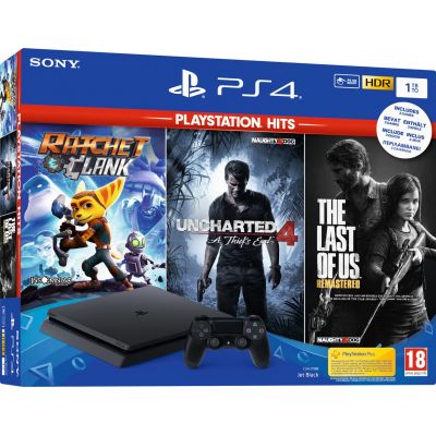 Sony Playstation 4 Slim 1Tb + Ratchet & Clank + Uncharted 4: Путь вора + The Last of Us/Одни из Нас (русская версия) 