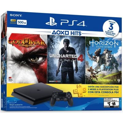 Sony Playstation 4 Slim 500Gb + God of War III Remastered + Uncharted 4 + Horizon Zero Dawn (русская версия) + Подписка PlayStation Plus (3 месяца)