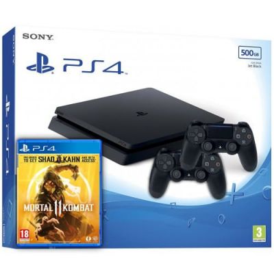 Sony Playstation 4 Slim 500Gb + Mortal Kombat 11 (русские субтитры) + DualShock 4 (Version 2) (black)