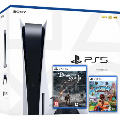 Sony PlayStation 5 White 825Gb + Demon's Souls (російська версія) + Sackboy: A Big Adventure (російська версія)