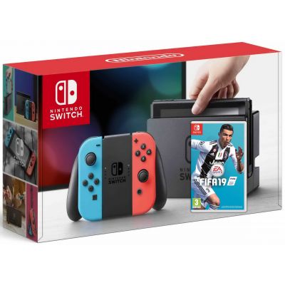 Nintendo Switch Neon Blue-Red + Игра FIFA 19 (русская версия)
