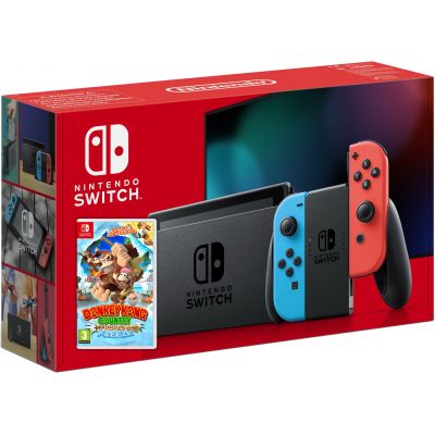 Nintendo Switch Neon Blue-Red (Upgraded version) + Гра Donkey Kong Country: Tropical Freeze