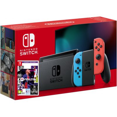 Nintendo Switch Neon Blue-Red (Upgraded version) + Игра FIFA 21 Legacy Edition (русская версия)