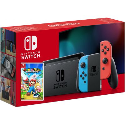 Nintendo Switch Neon Blue-Red (Upgraded version) + Игра Mario + Rabbids Kingdom Battle (русская версия)