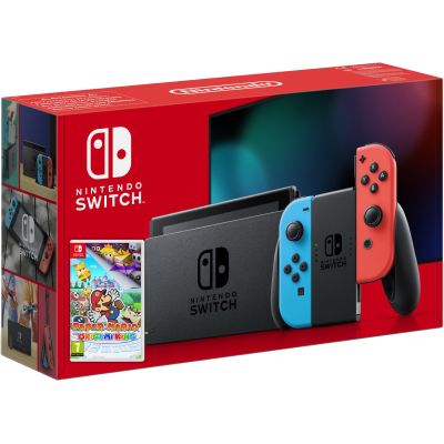 Nintendo Switch Neon Blue-Red (Upgraded version) + Гра Paper Mario: The Origami King