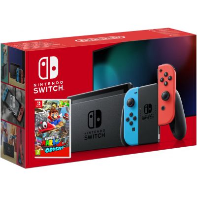 Nintendo Switch Neon Blue-Red (Upgraded version) + Игра Super Mario Odyssey (русская версия)