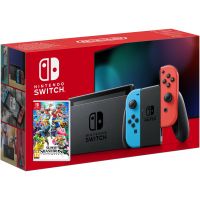 Nintendo Switch Neon Blue-Red (Upgraded version) + Игра Super Smash Bros. Ultimate (русская версия)