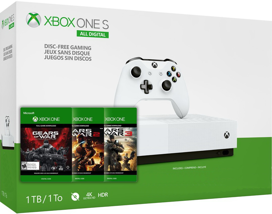 ≡ Microsoft Xbox One S 1Tb White All-Digital Edition + Gears of War ...